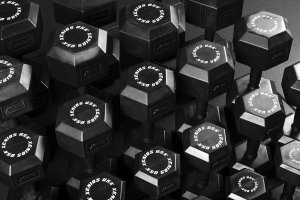 Black Full Rubber Hex. Dumbbell w/ ergo handle, pairs Black Full Rubber Hex. Dumbbell w/ ergo handle, pairs