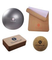 Yoga Pack: Cork yoga brick, Gymball grey 65 cm, Cork yoga mat 183x61 cm, cork massage ball 6.5 cm Yoga Pack: Cork yoga brick, Gymball grey 65 cm, Cork yoga mat 183x61 cm, cork massage ball 6.5 cm